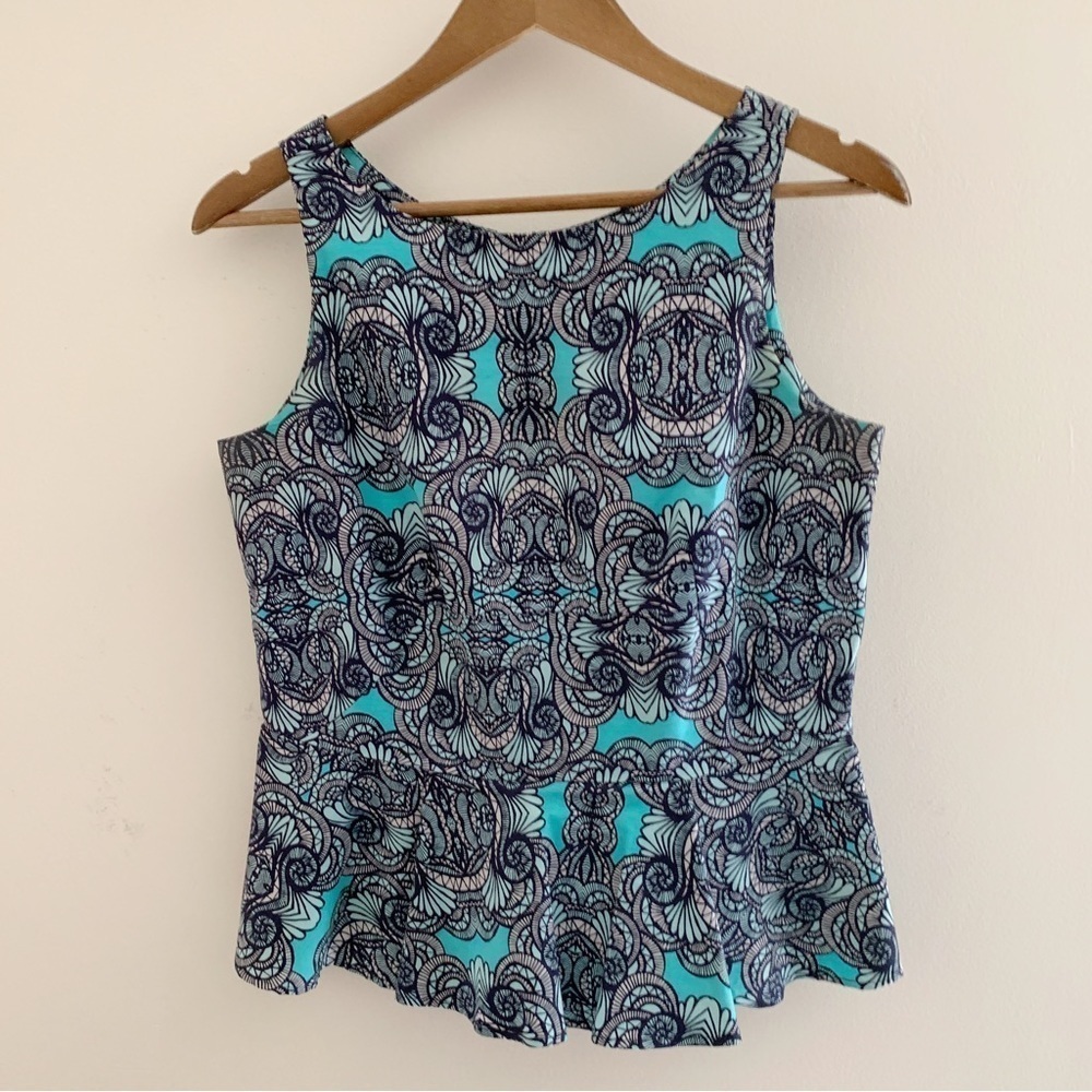 Amanda Uprichard Geometric Print Peplum Tank Top Medium